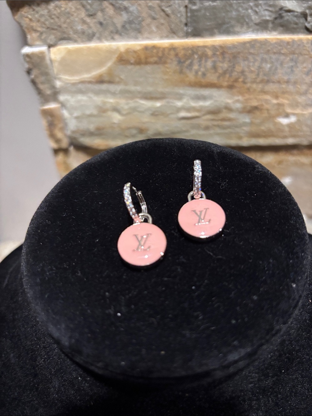 LV Pink Disc (skittles) Hoop Earrings with Crystal Accents